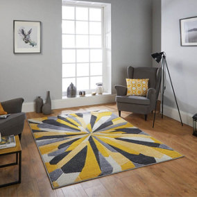 Yellow Easy to Clean Optical 3D Modern Rug for Dining Room-120cm X 170cm