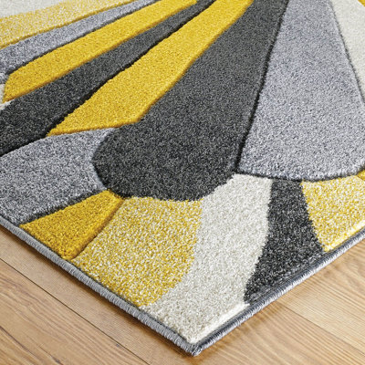 Yellow Easy to Clean Optical 3D Modern Rug for Dining Room-120cm X 170cm