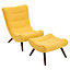 Yellow Fabric Curved Recliner Chair Accent Chair with Footstool