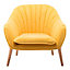 Yellow Faux Wool Upholstered Scallop Back Armchair with Wooden Legs