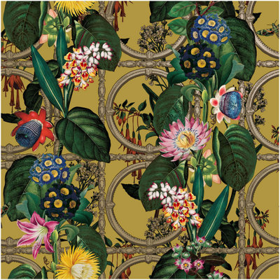 Yellow Floral Botanical Trellis Wallpaper Paste The Wall Washable Feature Wall