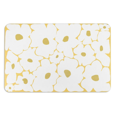 Yellow Flower White Stone Non Slip Bath Mat