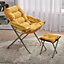 Yellow Folding Comfy Suede Moon Chair with Footstool