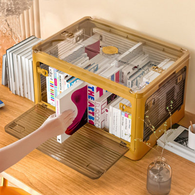Yellow Folding Stackable Wardrobe Storage Bin Double Door Collapsible Storage Box Cupboard Tabletop Organizer 44.5L