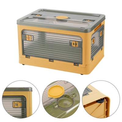 Yellow Folding Stackable Wardrobe Storage Bin Double Door Collapsible Storage Box Cupboard Tabletop Organizer 94L - 4