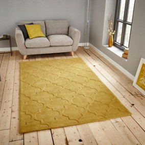 Yellow Geometric Handmade Modern For Living Room and Bedroom Rug-120cm X 170cm