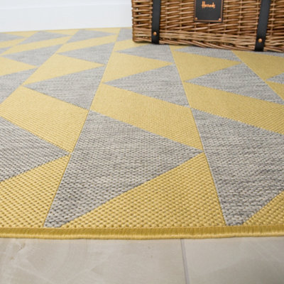 Yellow Grey Geometric Flatweave Indoor Outdoor Rug 160x230cm