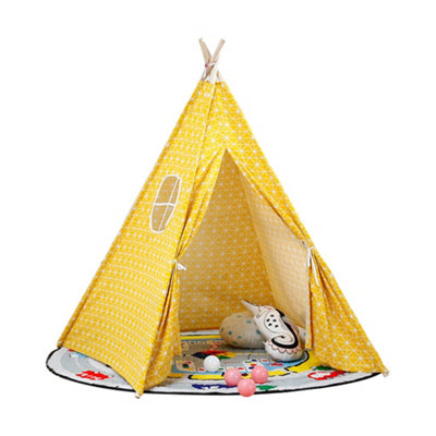 Yellow Kids Play Tent Indoor Teepee Tent Portable Playhouse for Boys and Girls DIY at B Q