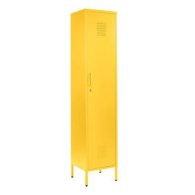 Yellow Metal Tall 3 Shelve Locker Cabinet, 1 Door Wardrobe Storage Cupboard for Home or Office