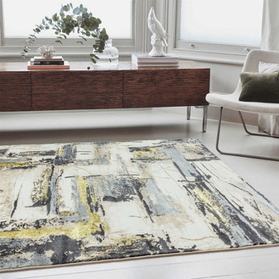 Yellow Modern Easy To Clean Abstract Rug For Dining Room Bedroom And Living Room-120cm X 170cm