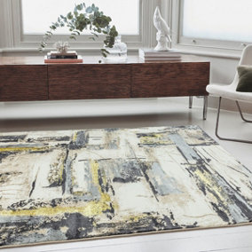 Yellow Modern Easy To Clean Abstract Rug For Dining Room Bedroom And Living Room-120cm X 170cm
