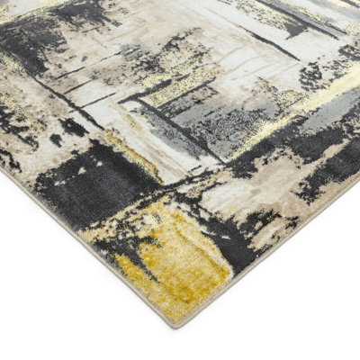 Yellow Modern Easy To Clean Abstract Rug For Dining Room Bedroom And Living Room-200cm X 290cm