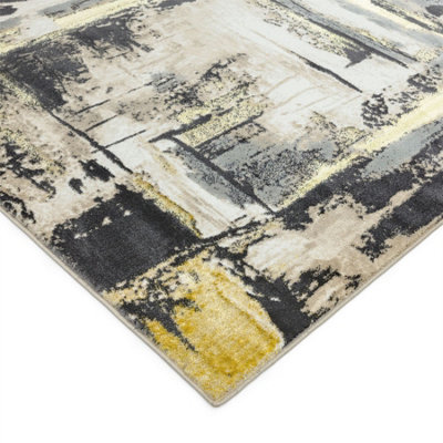 Yellow Modern Easy To Clean Abstract Rug For Dining Room Bedroom And ...