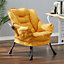 Yellow Modern Steel Frame Soft Suede Lazy Chair Upholstered High Back Armchair