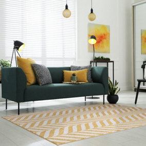 Yellow Modern Striped Easy to Clean Geometric Rug For DiningRoom-66 X 240cm (Runner)