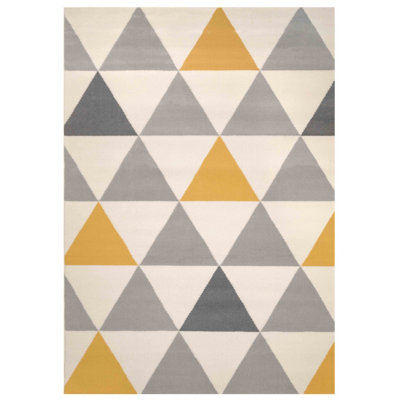 Yellow Ochre Grey Diamond Geometric Living Room Rug 280x365cm
