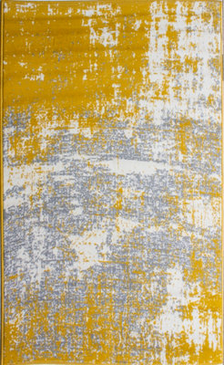 Yellow Ochre Grey Distressed Abstract Living Room Rug 240x330cm