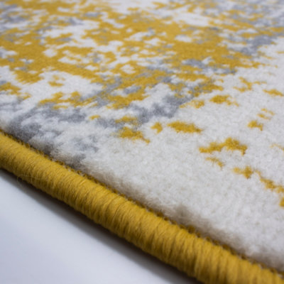 Yellow Ochre Grey Distressed Abstract Living Room Rug 240x330cm