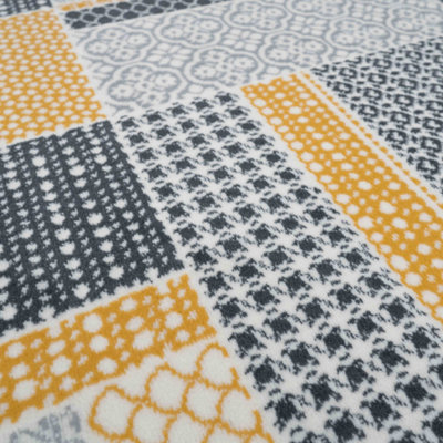 Yellow Ochre Grey Floral Patchwork Living Room Rug 280x365cm