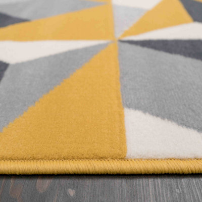 Yellow Ochre Grey Kaleidoscope Geometric Living Room Rug 240x330cm - 5