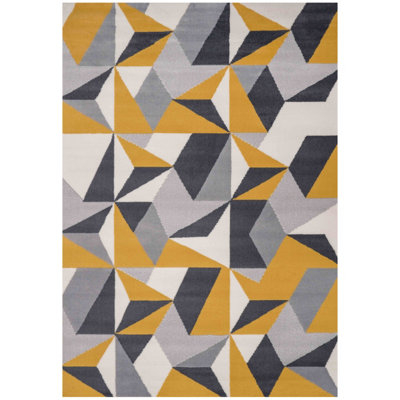 Yellow Ochre Grey Kaleidoscope Geometric Living Room Rug 240x330cm - 6