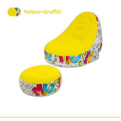 Yellow Outdoor Inflatable Portable Camping Flocked Sofa Chair with Footrest