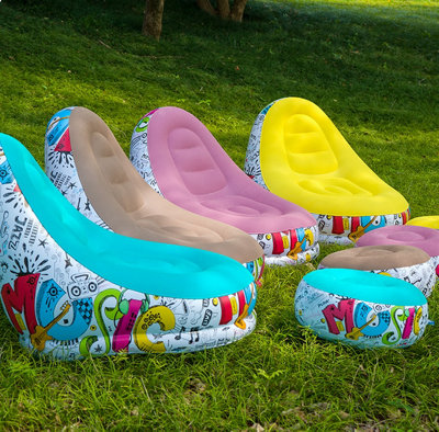 Yellow Outdoor Inflatable Portable Camping Flocked Sofa Chair with Footrest