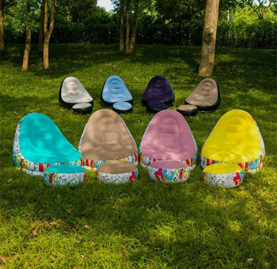 Yellow Outdoor Inflatable Portable Camping Flocked Sofa Chair with Footrest