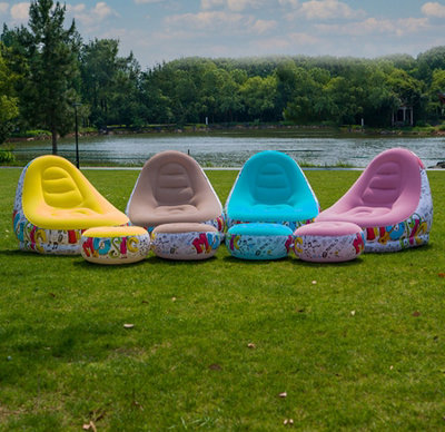 Yellow Outdoor Inflatable Portable Camping Flocked Sofa Chair with Footrest