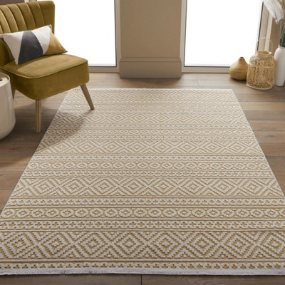Yellow Outdoor Rug, Geometric Stain-Resistant Rug For Patio Decks, 3mm ...