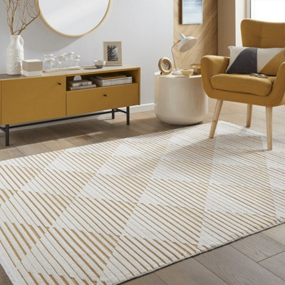 Yellow Outdoor Rug, Geometric Striped Stain-Resistant Rug For Patio Decks, 3mm Modern Outdoor Area Rug-160cm X 220cm