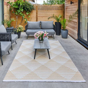 Yellow Outdoor Rug, Geometric Striped Stain-Resistant Rug For Patio Decks, 3mm Modern Outdoor Area Rug-160cm X 220cm