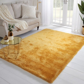 Yellow Plain Handmade Luxurious Modern Plain Shaggy Sparkle asy to Clean Rug For Dining Room Bedroom And Living Room-120cm X 170cm
