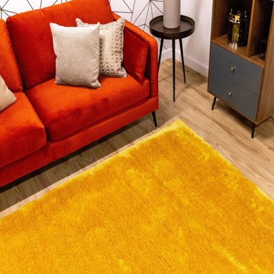 Yellow Plain Handmade Luxurious Modern Plain Shaggy Sparkle asy to ...