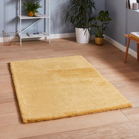 Yellow Plain Shaggy Handmade Luxurious Living Room Bedroom & Dining Room Rug-120cm (Circle)