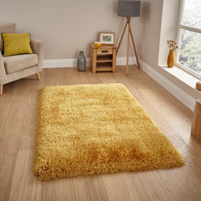 Yellow Plain Shaggy Modern Handmade Easy to Clean Rug for Living Room and Bedroom-150cm (Circle)