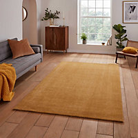 Yellow Plain Shaggy Modern Rug Easy to clean Dining Room-60cm X 115cm