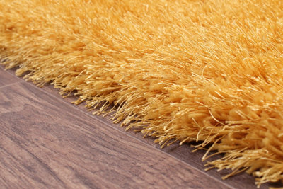 Yellow Plain Shaggy Modern Sparkle Easy to Clean Rug For Dining Room Bedroom And Living Room-120cm X 170cm