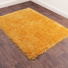 Yellow Plain Shaggy Modern Sparkle Easy to Clean Rug For Dining Room Bedroom And Living Room-133cm (Circle)