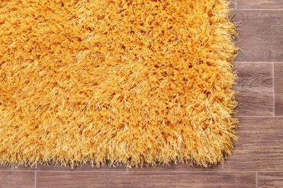 Yellow Plain Shaggy Modern Sparkle Easy to Clean Rug For Dining Room ...