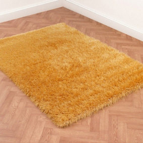 Yellow Plain Shaggy Modern Sparkle Rug Easy to clean Living Room and Bedroom-160cm X 225cm