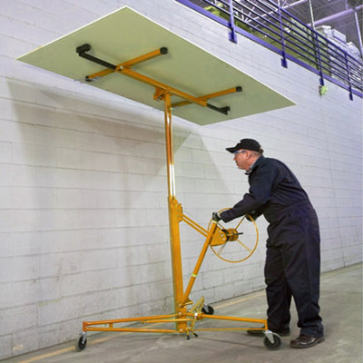 Yellow Profession Mobile 11ft Drywall Hoist Plasterboard Lifter Caster Panel Sheet Lift