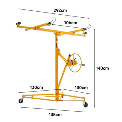 Yellow Profession Mobile 11ft Drywall Hoist Plasterboard Lifter Caster Panel Sheet Lift - 6