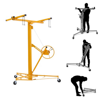 Yellow Profession Mobile 16ft Drywall Hoist Plasterboard Lifter Caster Panel Sheet Lift - 3