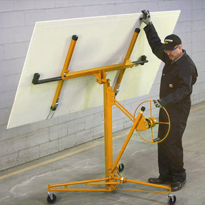 Yellow Profession Mobile 16ft Drywall Hoist Plasterboard Lifter Caster Panel Sheet Lift