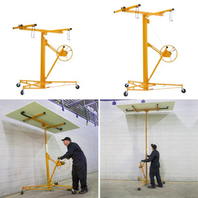 Yellow Profession Mobile 16ft Drywall Hoist Plasterboard Lifter Caster Panel Sheet Lift