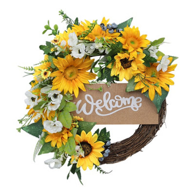 Yellow Round Hanging Decoration Artificial Sunflower Wreath Dia 40cm - 3