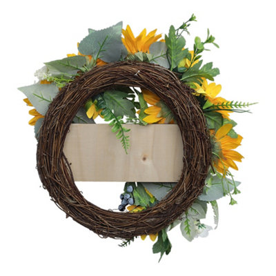 Yellow Round Hanging Decoration Artificial Sunflower Wreath Dia 40cm - 4