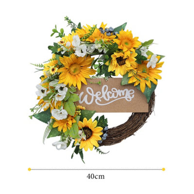 Yellow Round Hanging Decoration Artificial Sunflower Wreath Dia 40cm - 5