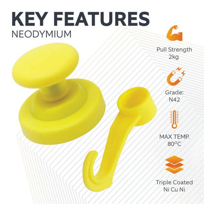 Yellow Rubber Coated Neodymium Magnet with Swivel Hook for Holding Rope ...